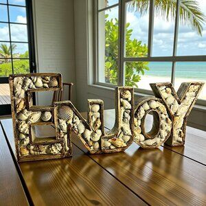 "ENJOY" Beachcombers Resin Wood Shell Figurine Home Decor 15.25" x 6.5" x 1.25"